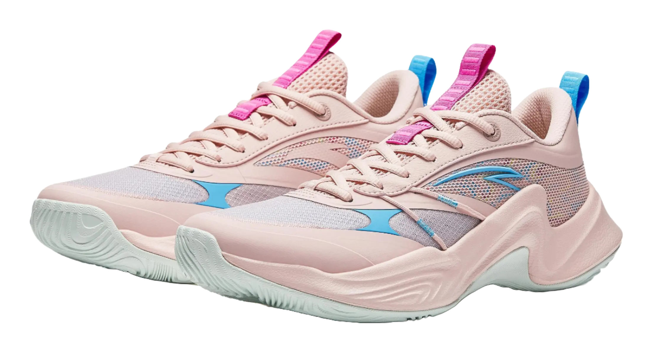 Anta Heat Wave Slip Resistant Abrasion Resistant Low top Basketball Shoes Mens Pink Blue 