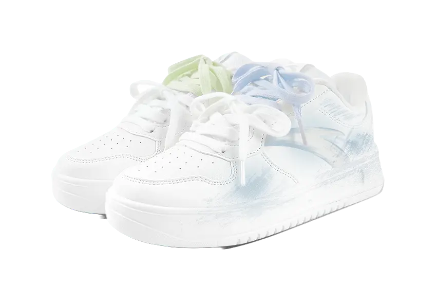 Anta Relaxed Slip Resistant Abrasion Resistant Low top Skateboard Shoes Unisex Blue Green Mismatched 