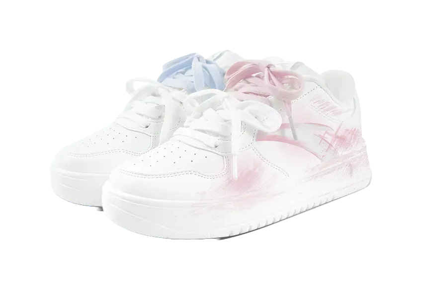 Anta Relaxed Slip Resistant Abrasion Resistant Low top Skateboard Shoes Unisex Blue Pink Mismatched 