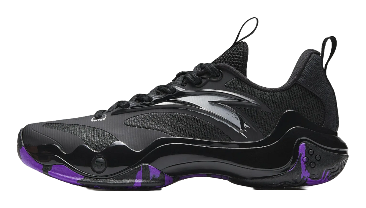 Anta Shock Wave 4 Anti-Slip And Wear-Resistant Breathable Low-Top Basketball Shoes Mens Black Silver Purple  vjsneaker.com