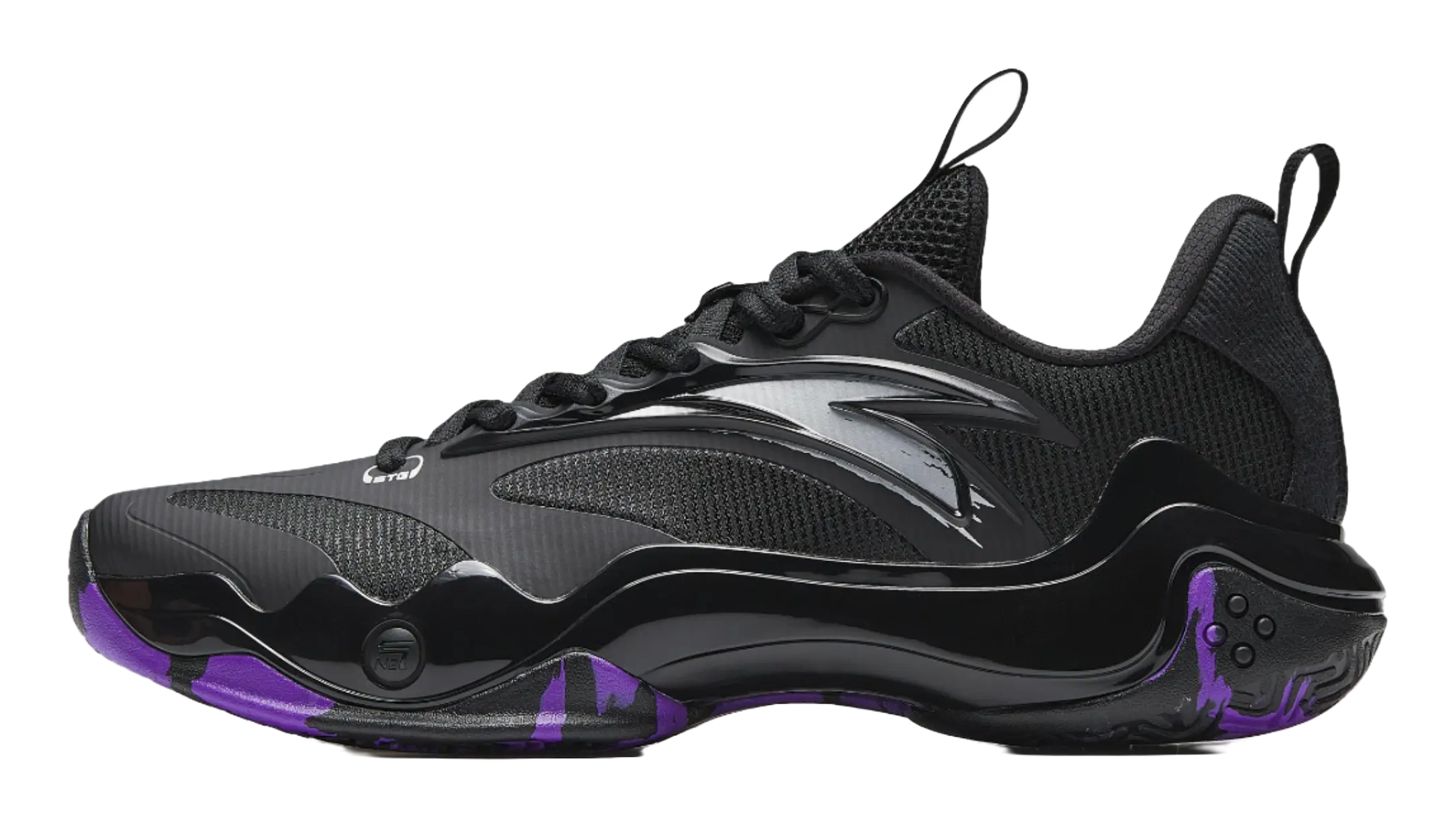 Anta Shock Wave 4 Anti-Slip And Wear-Resistant Breathable Low-Top Basketball Shoes Mens Black Silver Purple  vjsneaker.com