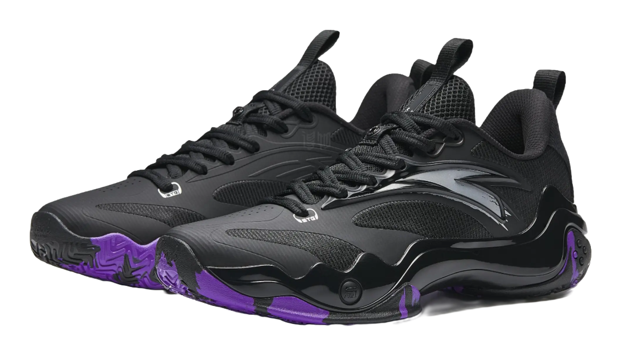 Anta Shock Wave 4 Anti-Slip And Wear-Resistant Breathable Low-Top Basketball Shoes Mens Black Silver Purple  vjsneaker.com