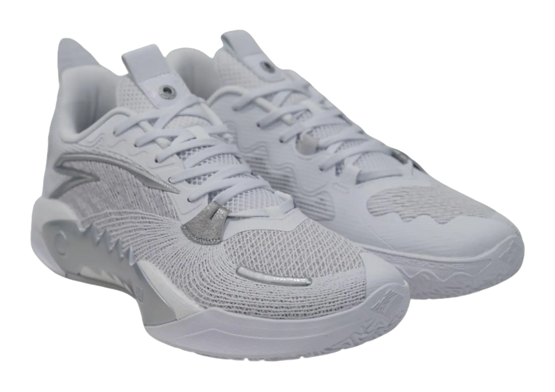 Anta Shock Wave 5 Cushioning Wear-Resistant Low-Top Basketball Shoes Mens White 
