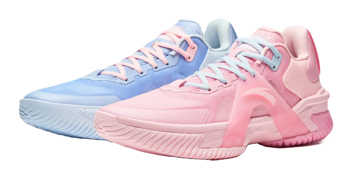 Anta Space 5 Cushioning, Abrasion Resistant, Anti Rollover Low Top Basketball Shoes Mens Pink Blue Mismatched 