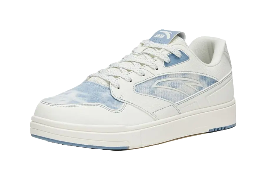 Anta Street Naughty Slip Resistant Abrasion Resistant Low top Skateboard Shoes Men's White Blue Tie Dye 
