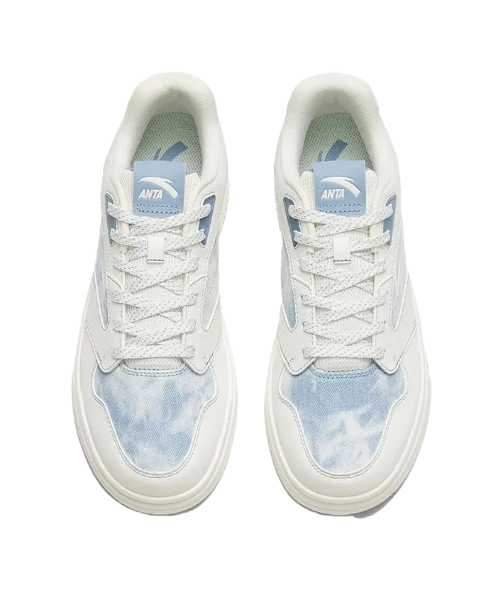 Anta Street Naughty Slip Resistant Abrasion Resistant Low top Skateboard Shoes Men's White Blue Tie Dye 