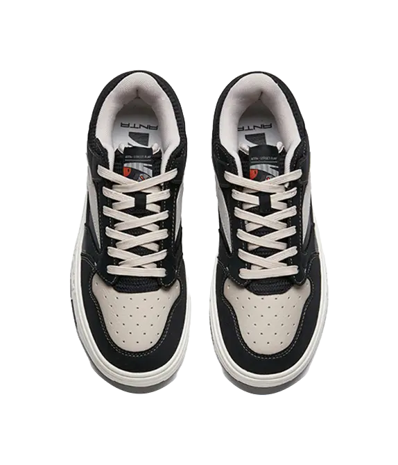 Anta Street Play Series Slip Resistant Cushioning Abrasion Resistant Low Top Skateboard Shoes Men's Black Gray Obsidian 