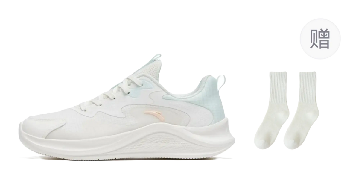 Anta Walk Cushioning Anti Slip And Wear Resistant Lightweight Rebound Low Top Casual Running Shoes Womens White Blue  vjsneaker.com