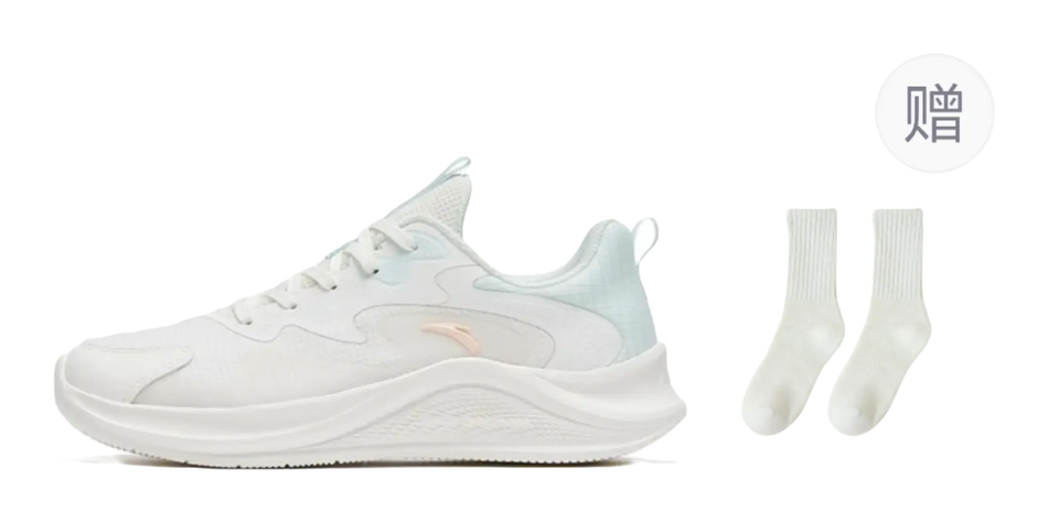 Anta Walk Cushioning Anti Slip And Wear Resistant Lightweight Rebound Low Top Casual Running Shoes Womens White Blue  vjsneaker.com