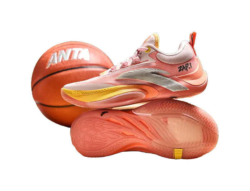 Anta Zap 1 Slip Resistant Abrasion Resistant Support Low top Childrens Basketball Shoes Pink Orange Kids  vjsneaker.com