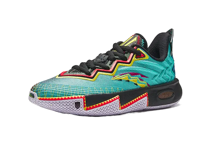 Antakids Anti Slip Wear Resistant Low Top Childrens Basketball Shoes Neon Aqua/Basic Black/Fantasy Blue Teenagers  vjsneaker.com