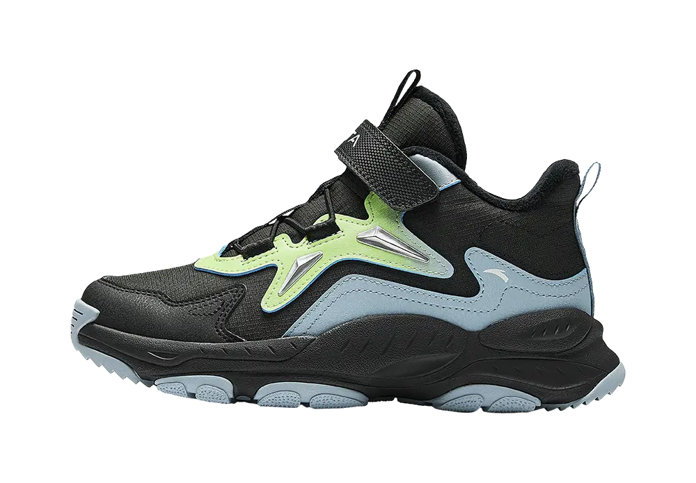 Antakids Synthetic Leather Slip Resistant Cushioning Breathable Mid top Kids Lifestyle Shoes Black Blue Kids  vjsneaker.com