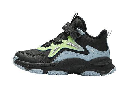 Antakids Synthetic Leather Slip Resistant Cushioning Breathable Mid top Kids Lifestyle Shoes Black Blue Kids  vjsneaker.com