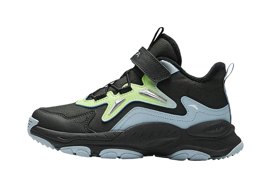 Antakids Synthetic Leather Slip Resistant Cushioning Breathable Mid top Kids Lifestyle Shoes Black Blue Kids  vjsneaker.com