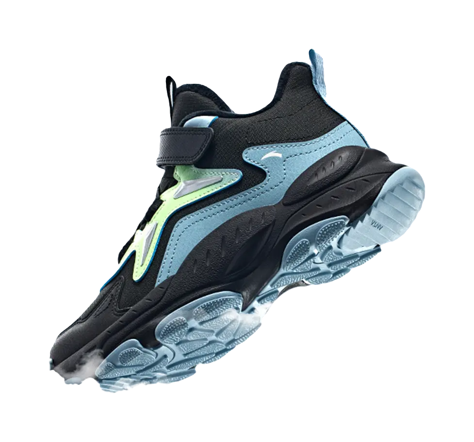 Antakids Synthetic Leather Slip Resistant Cushioning Breathable Mid top Kids Lifestyle Shoes Black Blue Kids  vjsneaker.com