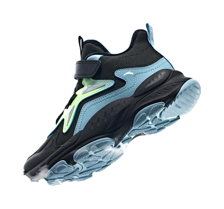 Antakids Synthetic Leather Slip Resistant Cushioning Breathable Mid top Kids Lifestyle Shoes Black Blue Kids  vjsneaker.com