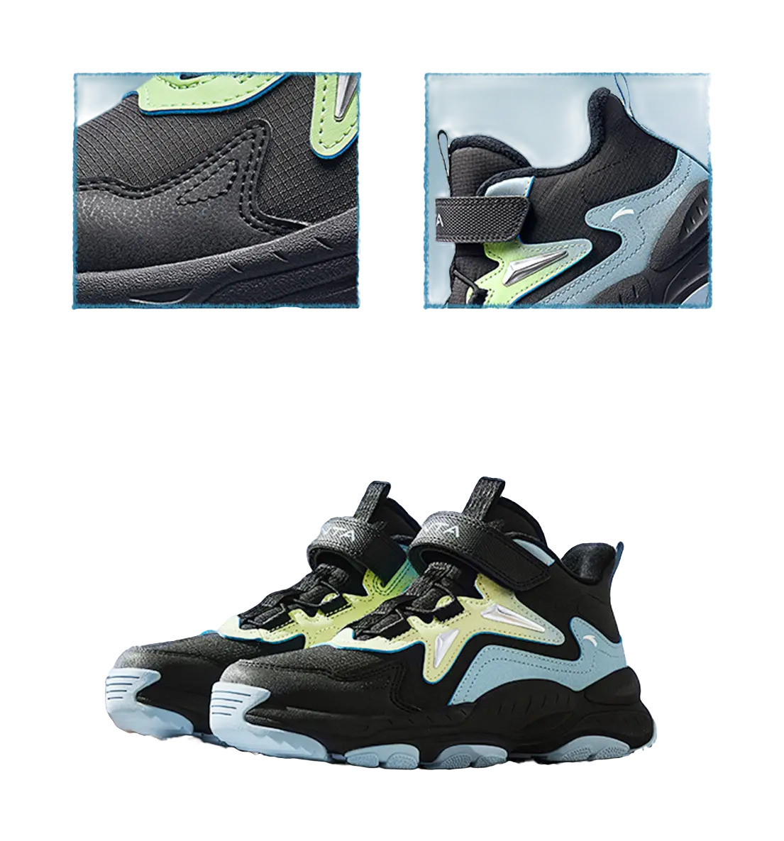 Antakids Synthetic Leather Slip Resistant Cushioning Breathable Mid top Kids Lifestyle Shoes Black Blue Kids  vjsneaker.com