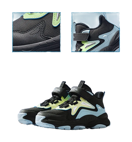 Antakids Synthetic Leather Slip Resistant Cushioning Breathable Mid top Kids Lifestyle Shoes Black Blue Kids  vjsneaker.com