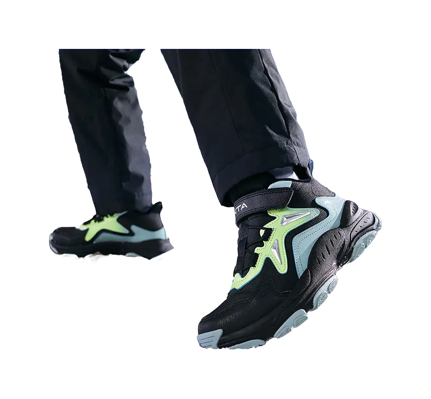 Antakids Synthetic Leather Slip Resistant Cushioning Breathable Mid top Kids Lifestyle Shoes Black Blue Kids  vjsneaker.com