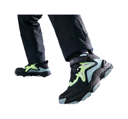 Antakids Synthetic Leather Slip Resistant Cushioning Breathable Mid top Kids Lifestyle Shoes Black Blue Kids  vjsneaker.com