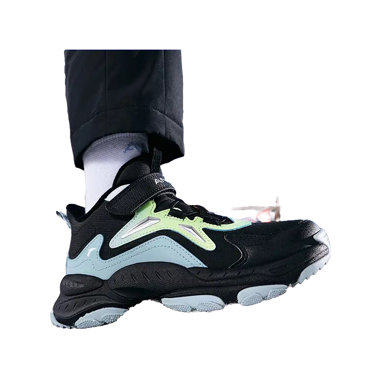 Antakids Synthetic Leather Slip Resistant Cushioning Breathable Mid top Kids Lifestyle Shoes Black Blue Kids  vjsneaker.com