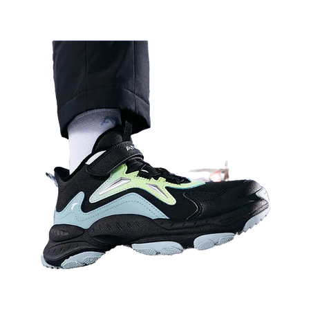Antakids Synthetic Leather Slip Resistant Cushioning Breathable Mid top Kids Lifestyle Shoes Black Blue Kids  vjsneaker.com