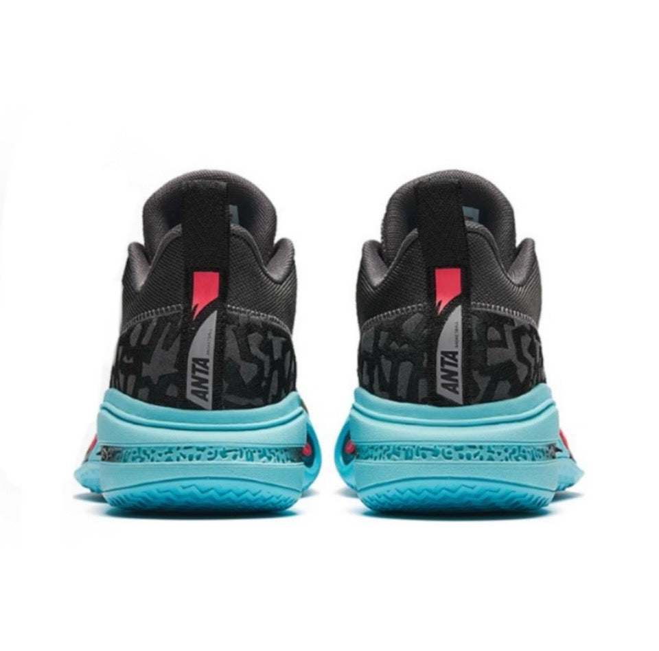 Back view of Anta Raid 1 Low-Top Basketball Shoes Men's Black Blue