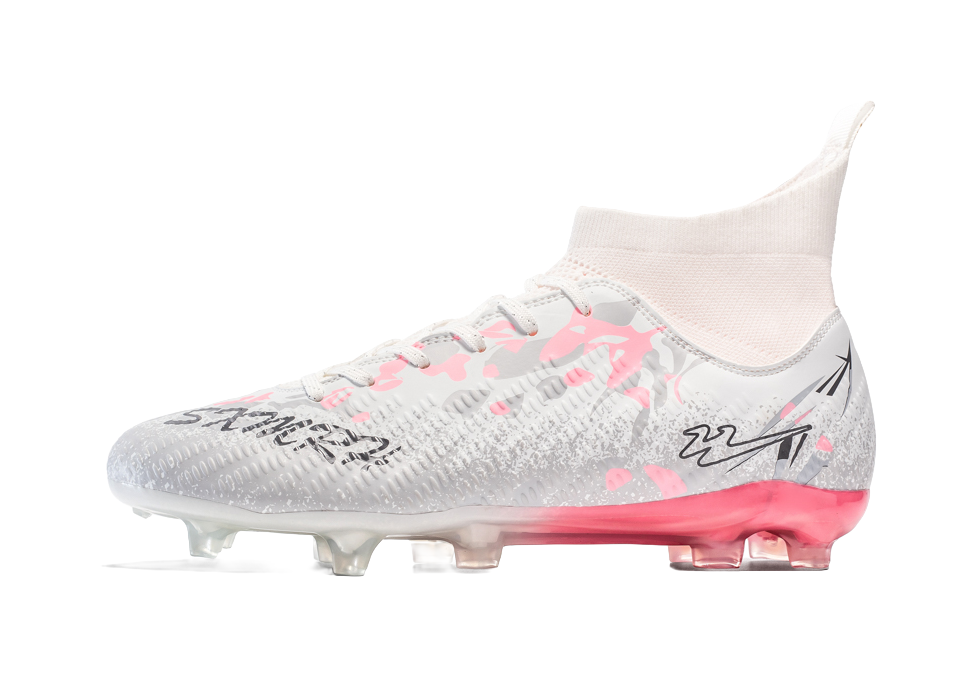 Binary FG Firm Ground Shock Absorbers Slip Resistant Abrasion Resistant Soccer Shoes Unisex White Pink 