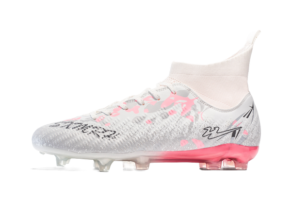 Binary FG Firm Ground Shock Absorbers Slip Resistant Abrasion Resistant Soccer Shoes Unisex White Pink 