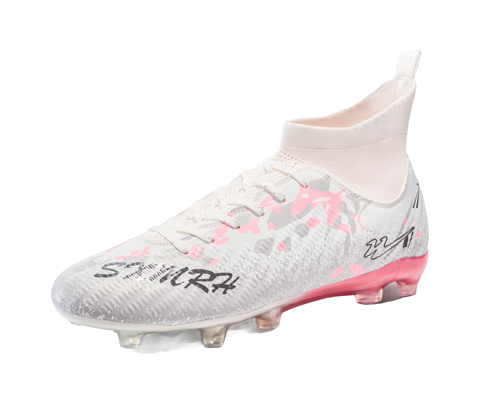 Binary FG Firm Ground Shock Absorbers Slip Resistant Abrasion Resistant Soccer Shoes Unisex White Pink 