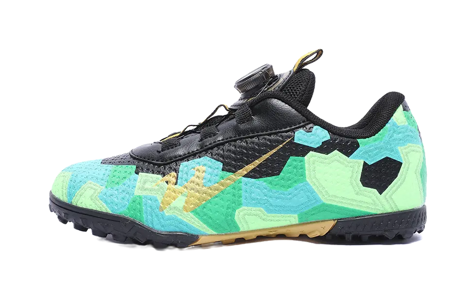 Binary Slip Resistant Anti Kick Cushioning Abrasion Resistant Breathable Low Top Kids Soccer Shoes Black Green Kids 