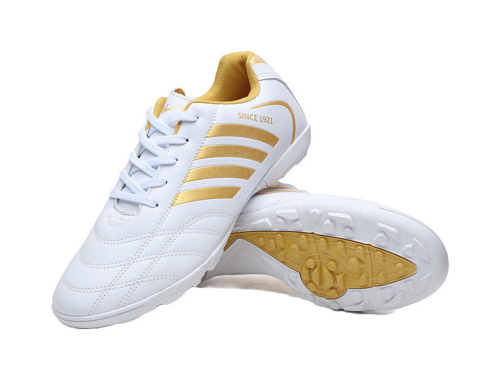 Binary TF Soccer Cleats - Turf Football Shoes with Shock Absorption Slip & Abrasion Resistant Unisex White Gold 