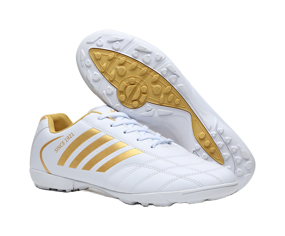 Binary TF Soccer Cleats - Turf Football Shoes with Shock Absorption Slip & Abrasion Resistant Unisex White Gold 