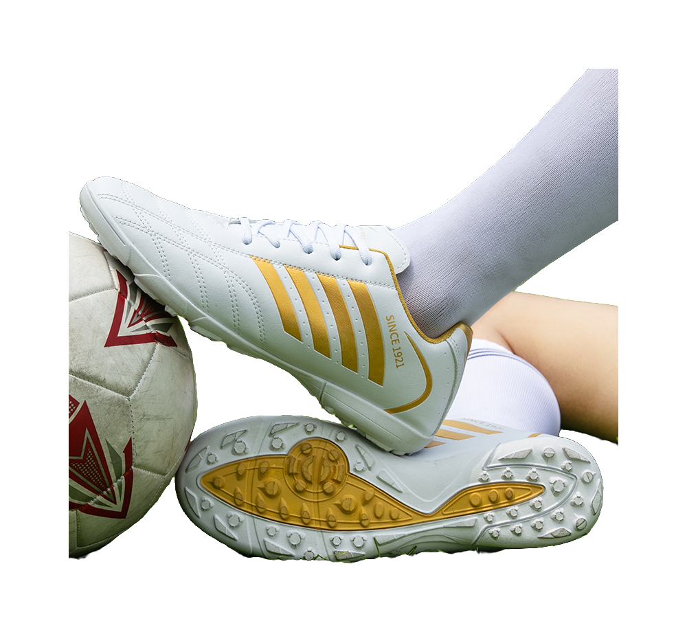 Binary TF Soccer Cleats - Turf Football Shoes with Shock Absorption Slip & Abrasion Resistant Unisex White Gold 