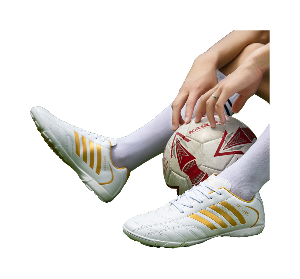 Binary TF Soccer Cleats - Turf Football Shoes with Shock Absorption Slip & Abrasion Resistant Unisex White Gold 