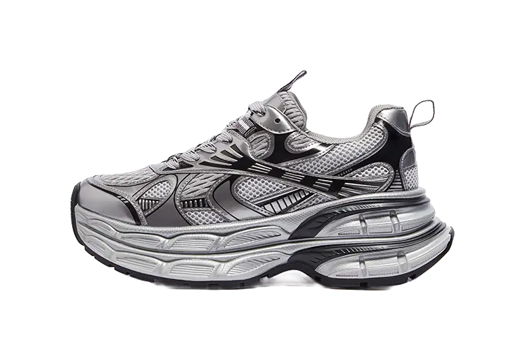 CAMEL Silver Moon Chunky Sneakers Mens Low top Black/Silver, Gray/Gunmetal/Black  vjsneaker.com