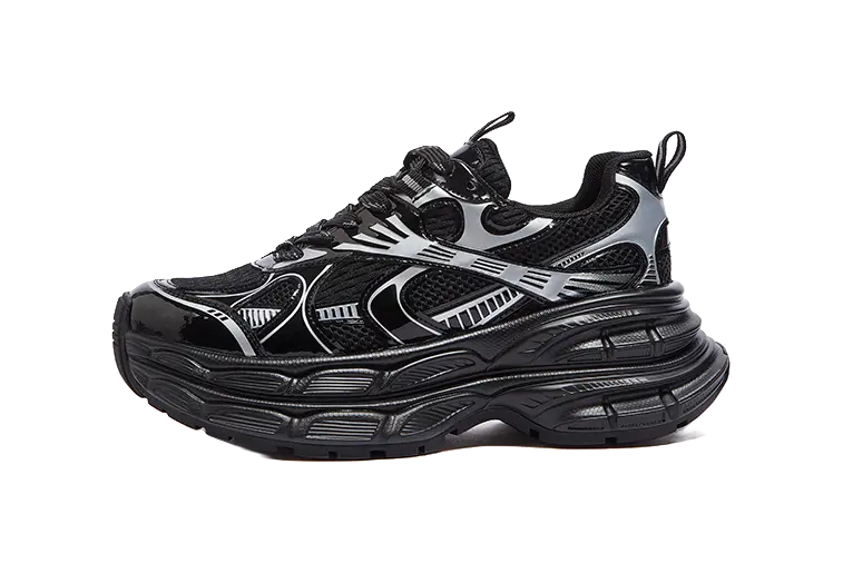 CAMEL Silver Moon Chunky Sneakers Mens Low top Black/Silver, Gray/Gunmetal/Black  vjsneaker.com