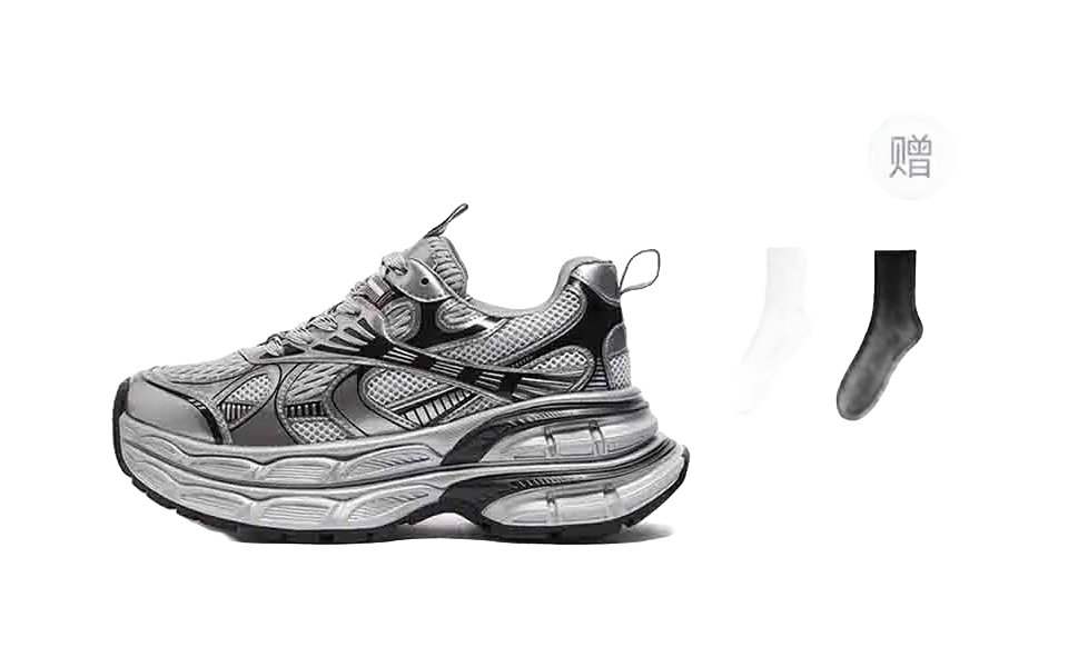 CAMEL Silver Moon Chunky Sneakers Mens Low top Black/Silver, Gray/Gunmetal/Black  vjsneaker.com