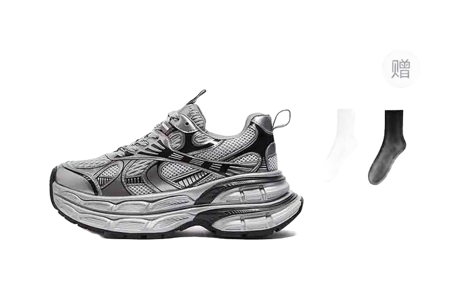 CAMEL Silver Moon Chunky Sneakers Mens Low top Black/Silver, Gray/Gunmetal/Black  vjsneaker.com