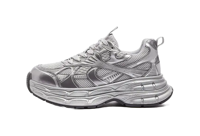 CAMEL Silver Moon Chunky Sneakers Mens Low top Black/Silver, Gray/Gunmetal/Black  vjsneaker.com