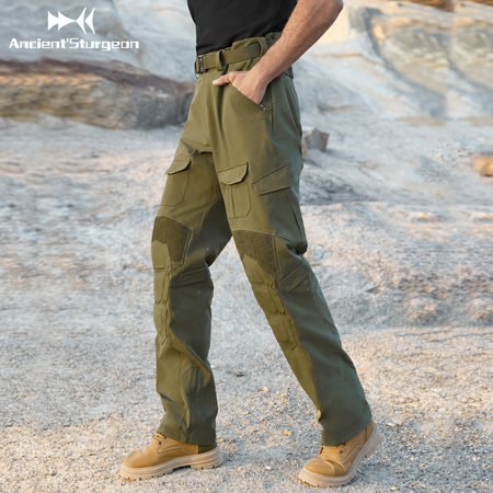 Tactical field pants with cargo pockets and belt, dark green