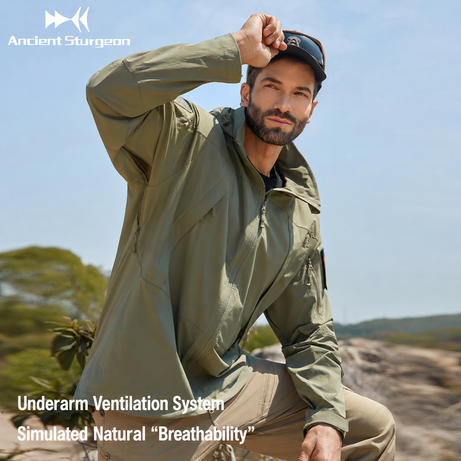 Lightweight mist green jacket with full zip and hood, front seams