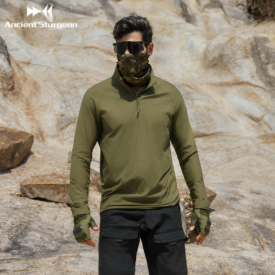AncientSturgeon Tactical Stand-Collar Long-Sleeve Training Top "Military Green" AS0225010 - Training Top Unisex Military Green