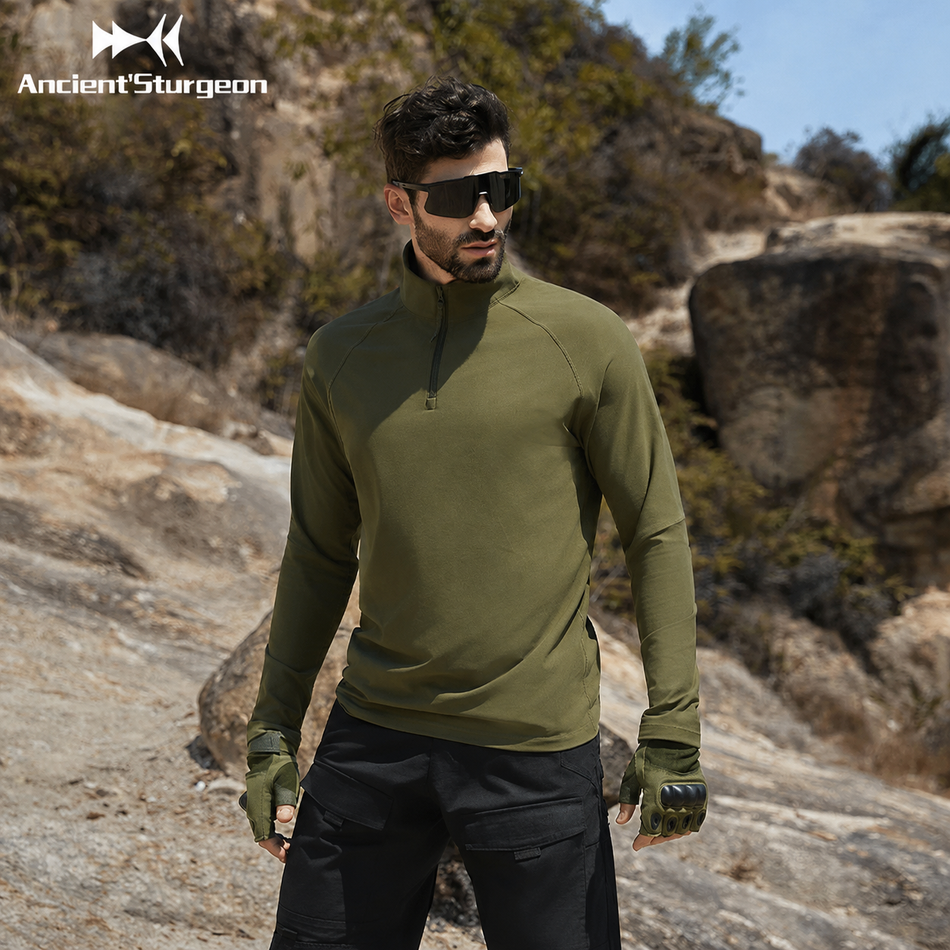 AncientSturgeon Tactical Stand-Collar Long-Sleeve Training Top "Military Green" AS0225010 - Training Top Unisex Military Green