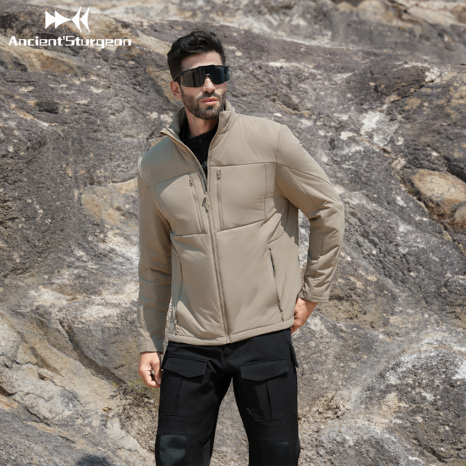 Sandy apricot lightweight padded jacket with full zip and stand collar