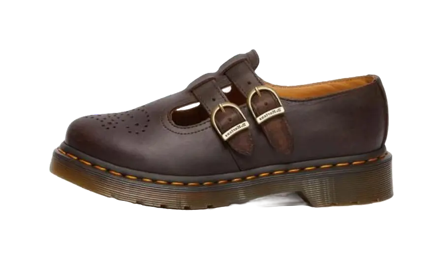 Dr. Martens 8065 Crazy Horse Leather Mary Jane Shoes Dark Brown Womens  vjsneaker.com