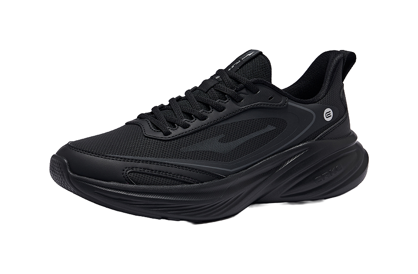 Erke Cushioning, Slip Resistant, Lightweight Low top Training City Commute Running Shoes Men's Jet Black 