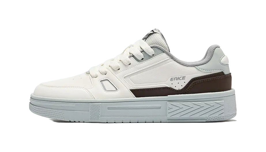 Erke Thousand Peaks Anti Slip Wear Resistant Low Top Skateboard Shoes Men's Microcrystal White Dark Sandalwood 