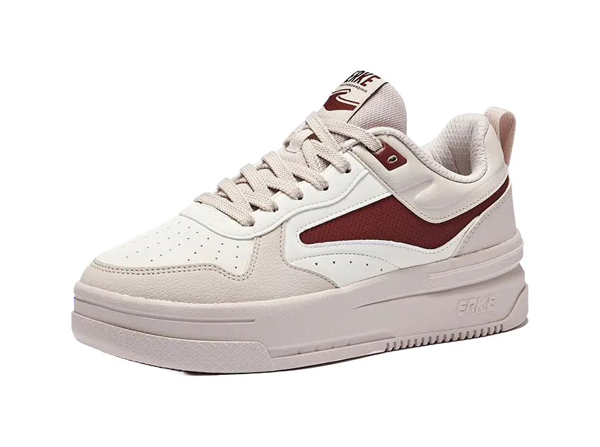 Erke Uninhibited Anti-Slip Wear-Resistant Low-Top Skateboard Shoes Women's Pink Brush Gray Microcrystalline White 