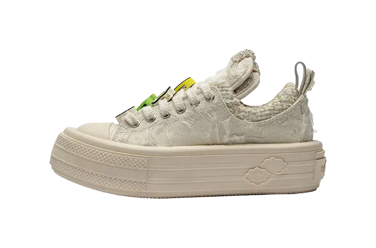 FORESHADOW 'Double-Uni' Sneaker Anti-Slip And Wear-Resistant Height Increasing Low-Top Canvas Shoes Women's White  VJSNEAKER